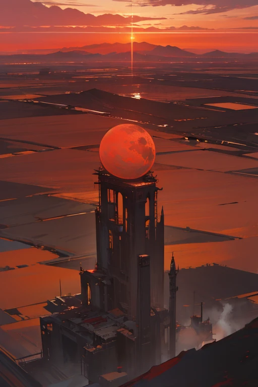 Highest quality、masterpiece、Desolate Earth、wreckage、Red Sky、Surrealism