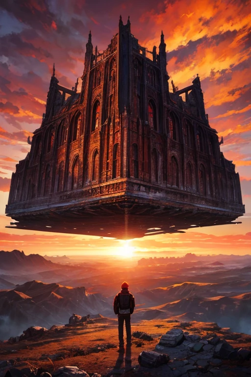 Highest quality、masterpiece、Desolate Earth、wreckage、Red Sky、Surrealism