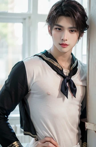 Cool handsome young handsome man in sailor moon costume