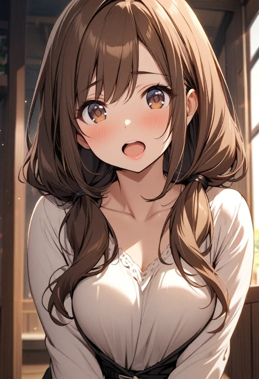 1girl, osaki amana , idolmaster shiny colors, game cg, solo, looking viewer, cinematic angle, masterpiece, best quality,happy ,big breast,ridiculously large breasts,face,long hair ,blush,bunny girl costume 