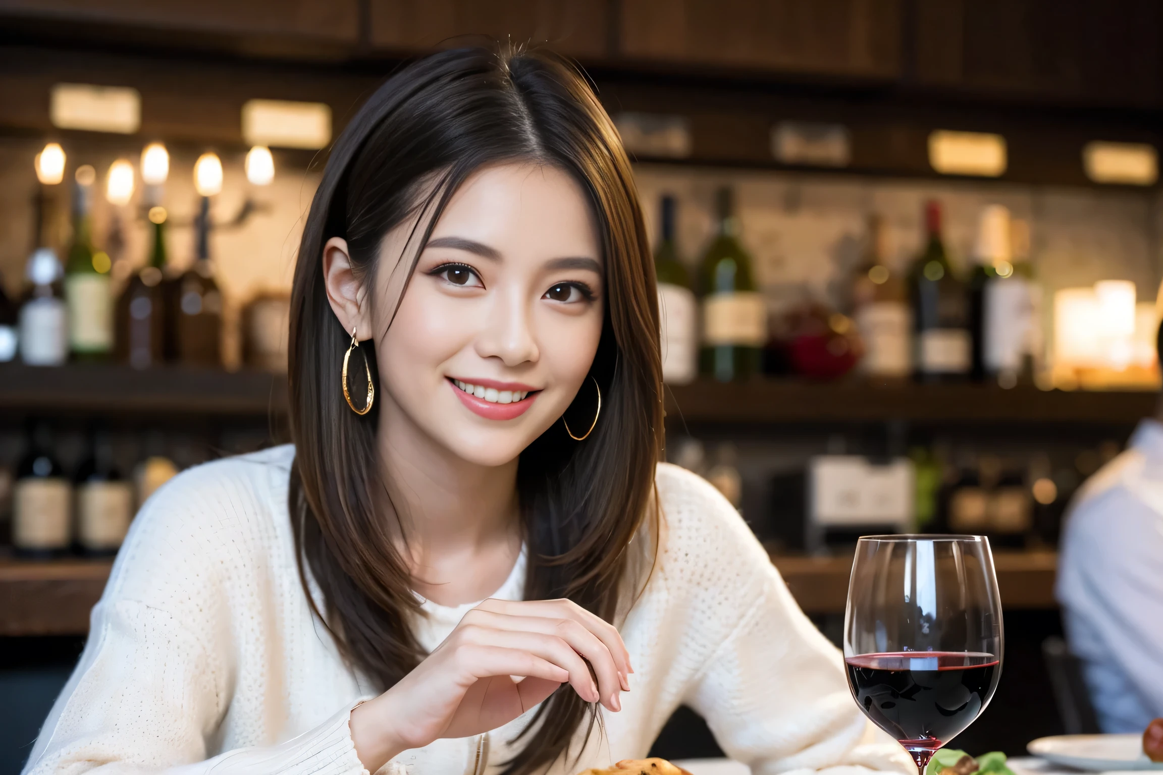 （Realistic:1.1）,(masterpiece,Highest quality)，8k,(49 years old), 53 years old, ベリーslimボディ、slimカップル、Tight waist,Upper Body,full-course dinner、wine 、Amazing view of the sunset sky and clouds、Perfect Anatomy, Brown Hair, short hair,Random Hairstyles,((Highly detailed face and eyes:1.2))，Perfect golden ratio face，Long sleeve shirt、dress,(smile:1.2)、Shortcuts、cute、(Realistic, Intricate details:1.2), A bright smile、short hair,Bright Face、赤wine 、Appetizers、Italian food、wine bottle、Champagne、スパークリングwine、(slimな顔), (The body is slim), (Brown Hair), (Shortcuts),  Upper Body, 白wine, slim, wineグラス, 