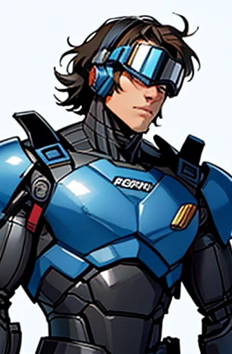 Robocop goggles, Kamen Rider armor, cool handsome man, body restrained