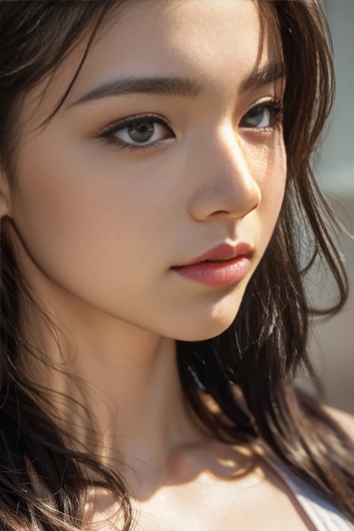 (masterpiece, Highest quality, employment, High resolution:1.2), (Very detailed, Intricate details, High resolution), (Medium Close-up:1.2) The portrait we have (Sunny background:1.2), (Medium Shot:1.2), (Face Focus:1.1), (Soft Focus:1.2), Low light, (Out of focus:1.2), Bokeh, 1 1 1.4, 40mm, Realistic, born, 8k, ((Textured skin:1.1, Skin pores:0.3, Realistic Skin:1.1)), Intricate details, One girl,  (Extremely clear images), Black Hair, Perm Straight Hairstyle, Very beautiful girl,   ((masterpiece, Highest quality, Best image quality, High resolution, Realistic, RAW Photos, 8k)), ((Very detailed CG 統合 8k 壁紙))