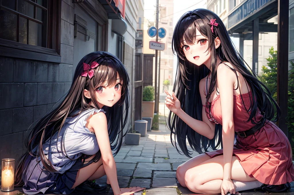 Yuri couple, girl x girl, fantasy, yandere girl and innocent girl, Flirting, blushing, the one is tall, mommy and girl, hug