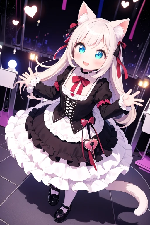 Cute girl with skirt belly punch in the corner of the ring,((masterpiece)),long hair,beautiful white skin、 ((charming))、happy smile、perfect proportions、(((Kickboxing)))、(((Mixed wrestling))), cute woman, baby face, BREAK source_anime, high detail, looking at viewer,POV, large chest, best quality, highly detailed, young face, white background,Droopy eyes,relaxed face,she attacks,frilly skirt,heart hair ornament,twin tale hair