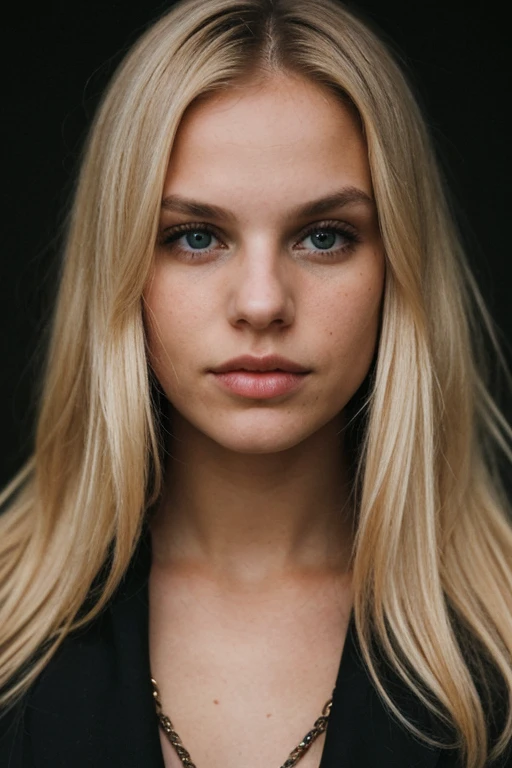 super cute blond woman in a dark theme