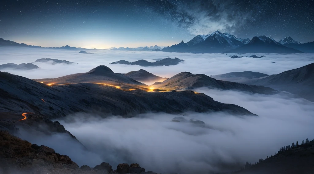 The foggy scenery in the middle of the night,A very dark landscape image with a very impressive atmosphere,I don&#39;t mean pitch black, but rather the darkness of the landscape.,A world like an urban legend,Close to the night scenery,But it&#39;s also beautiful