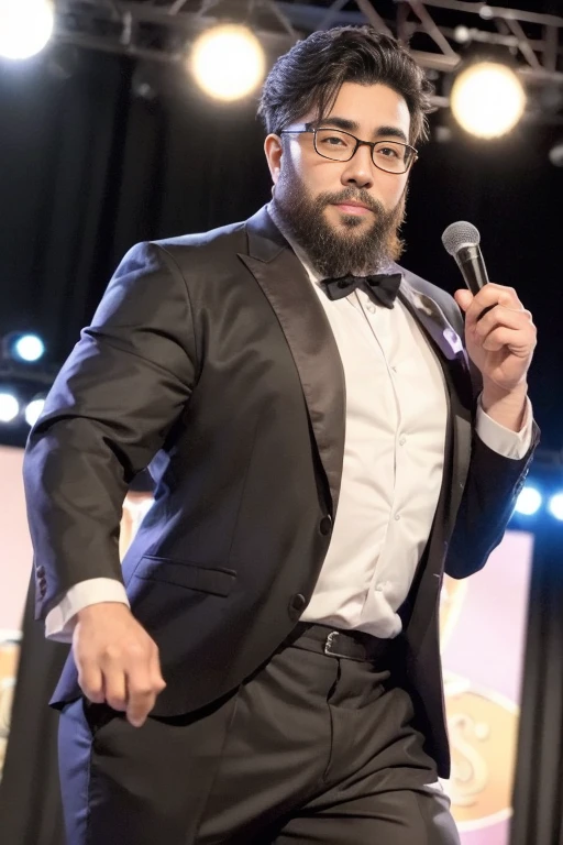 male, alone, ((Yossan)), beard, Glasses, Are fat, dancer, male性dancer, Tap dancing, rhythm, Formal Wear, stage, illumination, Action Shots, fun, Entertainment, Action Shots