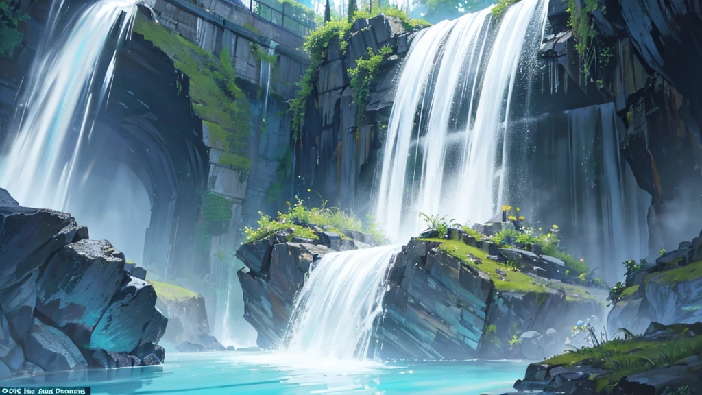 The cascading waterfall plummeted into a crystal-clear pool, creating a mesmerizing display of power and beauty