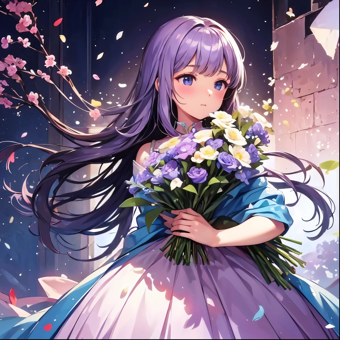 Close-up of holding a bouquet, Made of flowers少女, Girl in Flowers, Made of flowers, covered With flowers, With flowers, Carrying flowers, Full of flowers, Covered with flowers, Holding flowers, Li Song, By Chiho Aoshima, By Niduan, Cute artwork, Jan Born, Put a flower on the heir's cheek