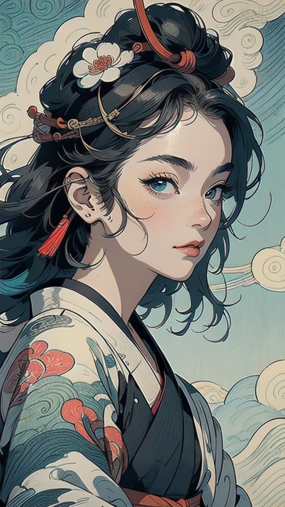 (((masterpiece, highest quality))),,(((solo:1.2))),(((1girl:1.2))),32k wallpaper, very detailed, poster, vintage science fiction,(((((portfolio))))),(((((Close-up))))),(((((bust up))))),((((more various angle)))),((((highlight)))),((((heterochromia)))),(((complete. detailed face))),(((detailed unlimited complete equipment : rail gun))),(((((Absolutely Realistic Clouds background))))),(((Texture for people : halftone))),((Open your mouth wide)),(((Wind God and Thunder God))),(((Ukiyo-e))),