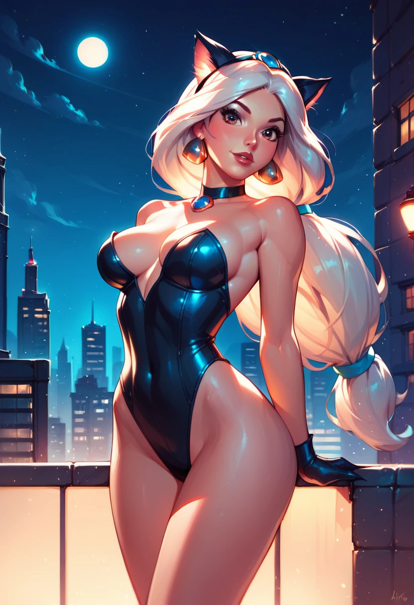 score_9, score_8_up, score_7_up, score_6_up, 1girl, solo, (Disney's Princess Jasmine:1.3), wearing (Marvel's Black Cat suit:1.2), (three quartershot:1.1), city rooftop, night, detailed soft lighting.