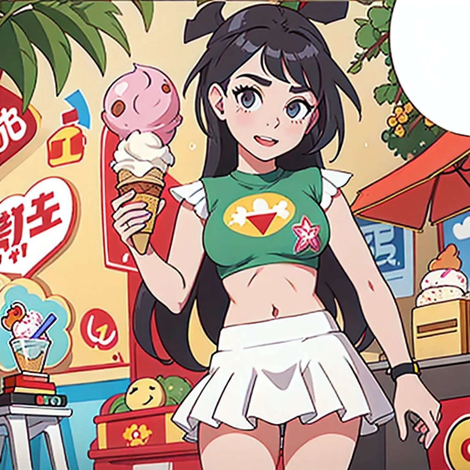 girl in a bikini eating an ice cream cone, eating ice cream, in a bikini, angela white, giorgia meloni, katy perry, in bikini, eating ice - cream, wearing spandex bikini, ice cream on the side, bikini, ice cream, wearing a bikini, candid photo of dirty, shiny plastic bikini, candid shot, cone, 1 girl, solo,in a green dress standing by a wall,portrait of female idol