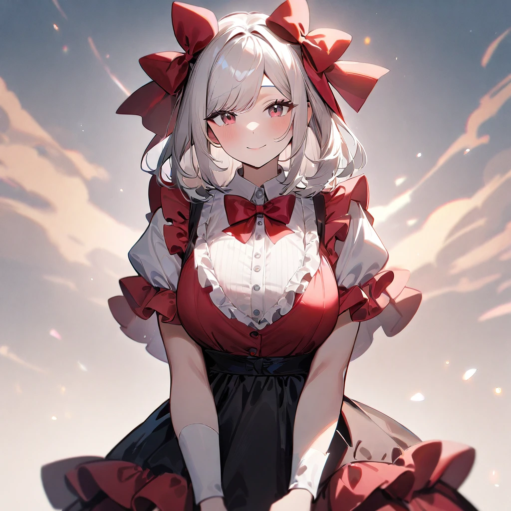 Short white hair, blush, one piece、Punk Fashion、Headbang 2.、Red clothes、Elegant 、Victorian Maiden、Twin Drill、My hair is curly、Off the shoulder、