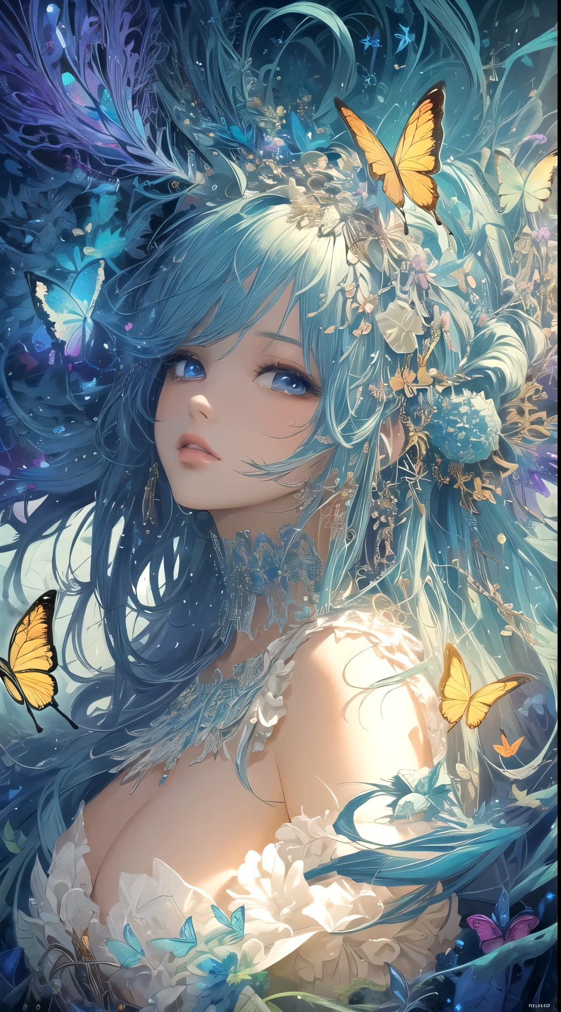 (masterpiece, Top quality, best quality, Official Art, beautiful and aesthetic:1.2),Extremely detailed,(Fractal Art:1.3),rich and colorful,The most detailed,Dreamy atmosphere,Bright colors,Luminescence,Butterfly