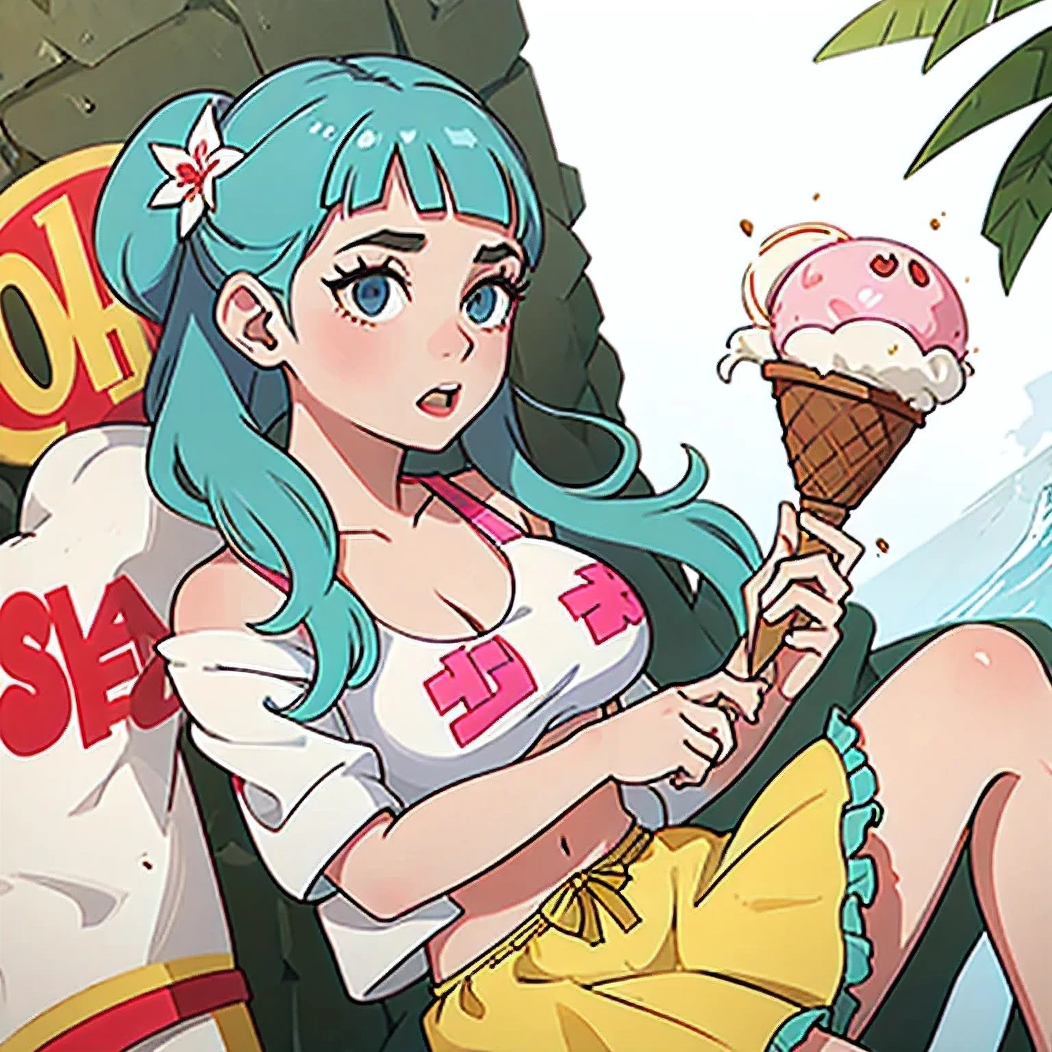 girl in a bikini eating an ice cream cone, eating ice cream, in a bikini, angela white, giorgia meloni, katy perry, in bikini, eating ice - cream, wearing spandex bikini, ice cream on the side, bikini, ice cream, wearing a bikini, candid photo of dirty, shiny plastic bikini, candid shot, cone, 1 girl, solo,in a green dress standing by a wall,portrait of female idol