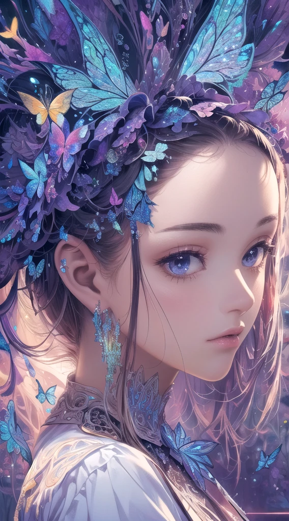 (masterpiece, Top quality, best quality, Official Art, beautiful and aesthetic:1.2),Extremely detailed,(Fractal Art:1.3),rich and colorful,The most detailed,Dreamy atmosphere,Bright colors,Luminescence,Butterfly