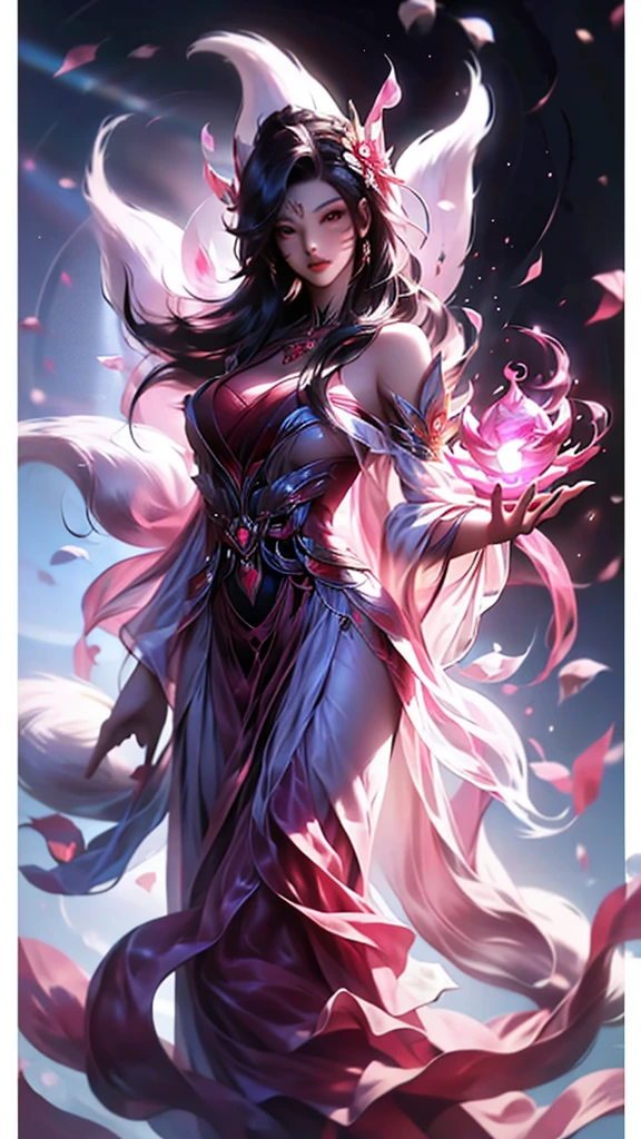 best quality, masterpiece, Ultra-high resolution, (Real photos: 1.4), Sky full of mandala flowers (background), 20 years old, mandala flower fairy (oriental woman), Dark red shawl long hair, Cold eyes, Sexy body, Large Breasts, Wearing a mandala flower strapless dress, Walking among mandala flowers