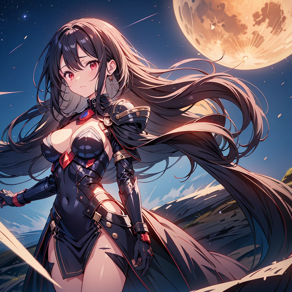 (((Fantasy Long Hair Dull red eyes))) ((There is a galaxy uniform Put on a coat without putting your arms through it Lonely despair)) ((tears gloves)) (((Broken glass))) (Distorted Space-Time star) Catch the wind autumn Shining Background Particles of light,