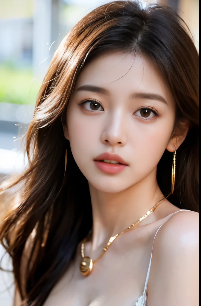(masterpiece:1.3), (8 thousand, realistic, RAW photos, best quality: 1.4), (1 woman),(very sexy), (Beautiful makeover), (((유난히 아름다운 realistic 얼굴))), (((Create a slim and beautiful body))), (long eyelashes), (double eyelid), (Brown hair, parted, long hair:1.3), (아름다운 parted스타일), (Realistic and truly beautiful and delicate eyes), (((beautiful and big breasts))), (realistic and beautiful skin), (absurd), (attractive), (ultra high resolution), (extremely realistic), (very detailed), (golden ratio), (necklace), (earring), (So beautiful and sexy), (((beautiful eyes))), (((high nose))), (((small nostrils))), (((beautiful mouth))), (((beautiful mouth술)))