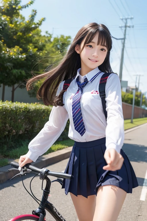 beautiful girl､high school girl､uniform､mini skirt､See-through､Fluttering in the wind､cycling