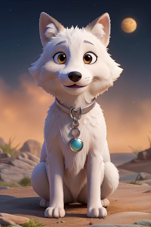 Disney pixer cartoon character, fox, silver, galaxy, not brown, silver only, white fox, white and silver fox, galaxy necklace