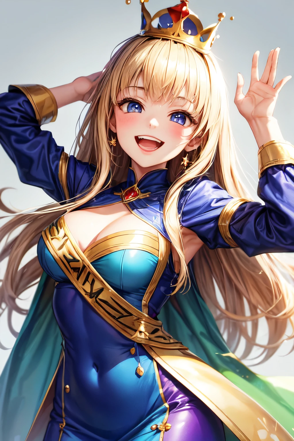 a nice young qween with crown on the head is laughing background neutral