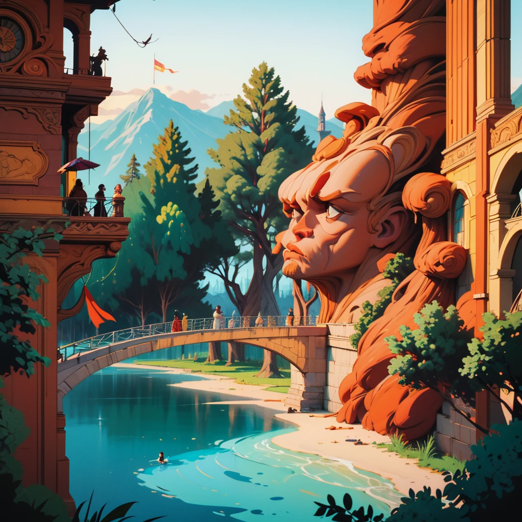 2D stylized image of artists at a park, reading, writing, painting, creating arquitecture, friends, fun, inspirational, masterpiece, seen from above, many diverse people, different races and styles, fantastical looking
