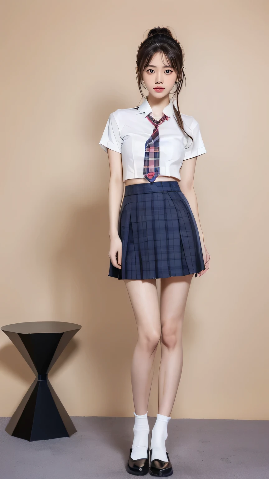 ((masterpiece)),(((最high quality))),((Full body shot from knee height:1.8)),((((((Stand up straight with your feet together:1.9)))))),((Thin thighs)),((Long legs:1.5)),(((Girl standing in a school classroom:1.7))),(((Micro Mini Skirt Uniform:1.6))),((expensive:1.8)),((Japan in summer uniform:1.8)),((Slim Model body type:1.5)),((Thin legs:1.6)),((Wearing a red tie:1.2)),((Wearing a short-sleeved white shirt)),Her erect nipples are clearly visible under her clothes..,(Navy blue checked micro mini skirt:1.5),(24-years-old:1.3),bangs,A small smile,((cute girl)),Slender girl,(Black Loafers),((short white socks up to the ankles,,)),cute,The thigh area below the groin is slim and firm,cute,Black hair ponytail,Thin legs,Slim Model body type,Very small waist,Small hips,Long thighs,Thin thighs,Thin hands,Long hands,((((Full body shot from below:1.5)))),(((((k-popのIVEのWONYOUNGにそっくりの女の子:1.9))))),((Keep your whole body facing straight ahead:1.8)),((expensive:1.4)),(Stand with your legs straight and without bending your knees:1.7),((Stand up straight:1.7)),((turn your hips forward:1.7)),The ankles are super thin,beauty,Fine skin,Firm Skin,Realistically reproduced skin detail of thin legs,Very detailed, Attention to detail,high quality,Awards,High resolution,(Anatomically correct:1.3),(8k,RAW Photos,最high quality,masterpiece:1.5),(((をFull body shot from below:1.5))),Height 173cm,((Stand up straight with your feet together:1.7)),((Stand up straight with your feet together:1.7)),(((Keep your back straight:1.8))),((look forward to:1.2)),8 head beauty,Model body type,((Inseam is half the height:1.5)),(Thin thighs),((k-popのIVEのWONYOUNGにそっくりの女の子:1.5)),RAW Photos,Firm Skin,Fine skin,Well-toned muscular legs,Attention to detail,vivid,Skin Texture,Genuine skin feel,Perfect composition,beautiful,Very detailed,High chroma,Genuine,eyeliner,eye shadow,Expensive nose,Small nostrils,Small Mouth,Seductive lips,((((White panties:1.9)))),Long legs,Thin legs,Thin thighs,Thin ankles,(((Full Body Shot:1.6))),((A blackboard and desks are visible in a school classroom.:1.6)),((Shooting from the back of the classroom:1.4)),((The desks are lined up:1.4))