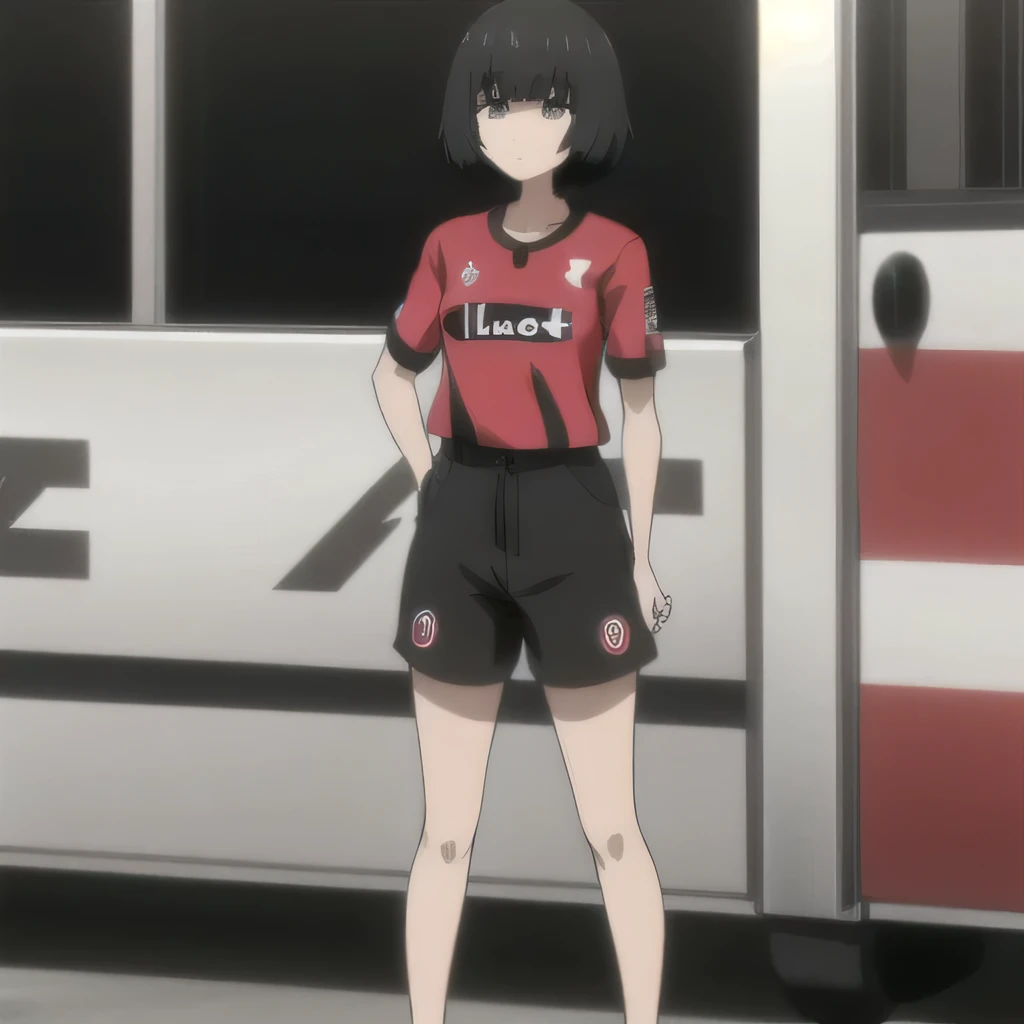 Mayorizello,1 Girl,Black Hair,
AC Milan shirt,full-body shot