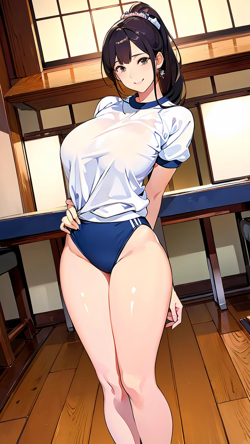 高いquality illustration, masterpiece, Very delicate and beautiful, Attractive girl,(White gym clothes、Navy blue bloomers),thin,Slender body,slim、high school,Changing room background,Princess, Beautiful Eyes,A light smile,(masterpiece, Highest quality:1.2), High resolution, Very detailed CG ユニティ 8k 壁紙, Perfect lighting, colorful, 超High resolution,4K,Very detailed, photograph, 8k, High resolutionolution, 　Female organ　Thick pubic hair sticking out　Pubic hair sticking out　Big Breasts　Nipples　On all fours　Back view　Anal　Butt　Close-up of the crotch from directly below