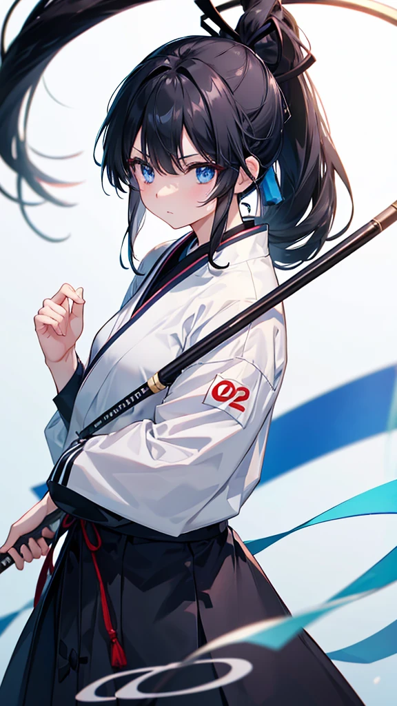 ponytail、Black Hair、blue eyes、Kyudo、Girl