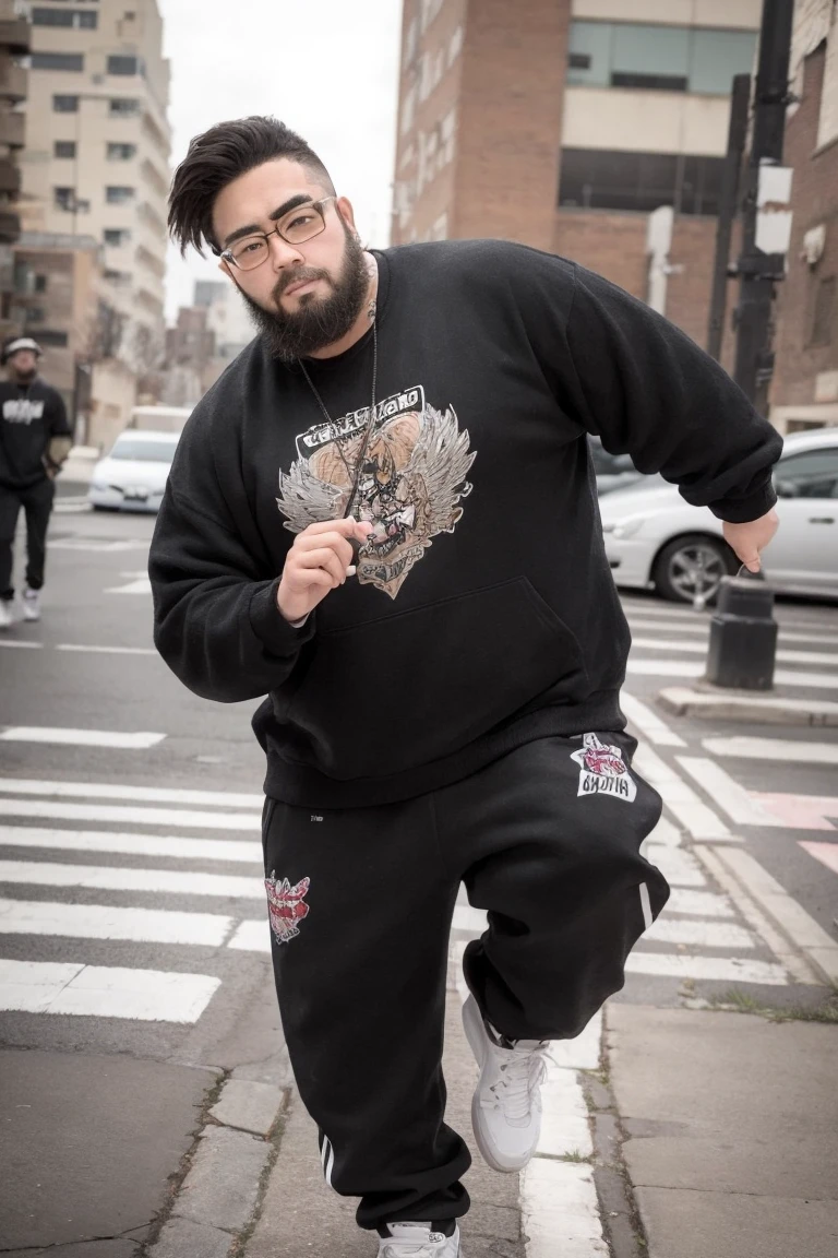 male, alone, ((Yossan)), beard, Glasses, Are fat, dancer, male性dancer, Street dance, hip hop, Urban, Graffiti, Casual wear, Energetic, cool, Sporty, Action Shots