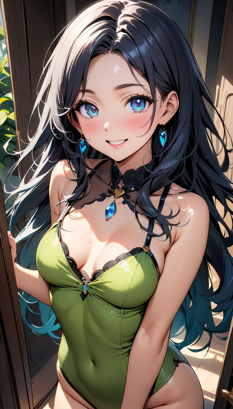 (SFW), masterpiece, best quality, High resolution k, Professional artwork, Famous Artworks, Clean, light, beautiful eyes + detail, Beautiful hair + detail, (Lovely young female body:1.4), (Cute small breasts), breast-feeding, Happy:1.3, Smile:1.3, Sexy looking at the audience, Sexy lips, Flowing hair,subspecies,  ((Transition Group 1:1.5)), indoors, Entrance,  By opening, from above