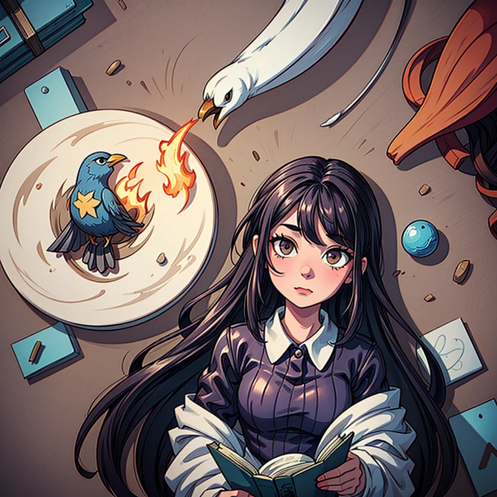 2D stylized image of artists at a park, reading, writing, painting, creating sculptures, friends, fun, inspirational, masterpiece, seen from above, many diverse people, different races and styles, fantastical looking, bird eye view, playing with fire, starry night, magical, making art