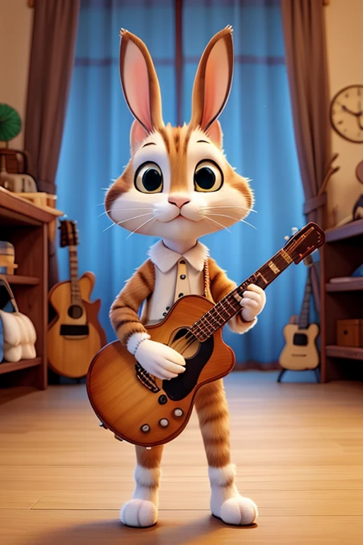 Long as a rabbit~A cat musician with long ears and a guitar