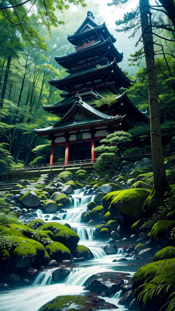 jpn、(mont、(In the deep forest、mosses)、falls、disturbing atmosphere)、shrines
