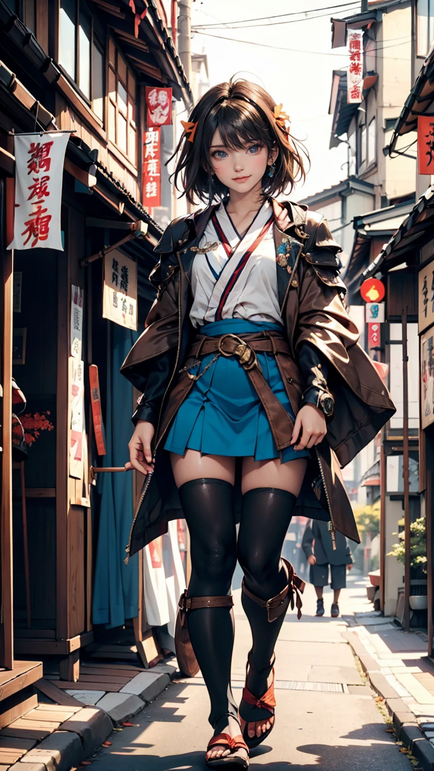 art:your feet, age girl in black knight armor, Angry smile, Kyoto Animation style from the 2010s, 公式art, ((((Black Hair)), Haruhi Suzumiya's Eyes, Haruhi Suzumiya's Face)), Beautiful symmetrical face, ponytail, In a medieval European castle on an autumn day, Fantasy, alone, alone, 8k, Haruhi Suzumiya's pose