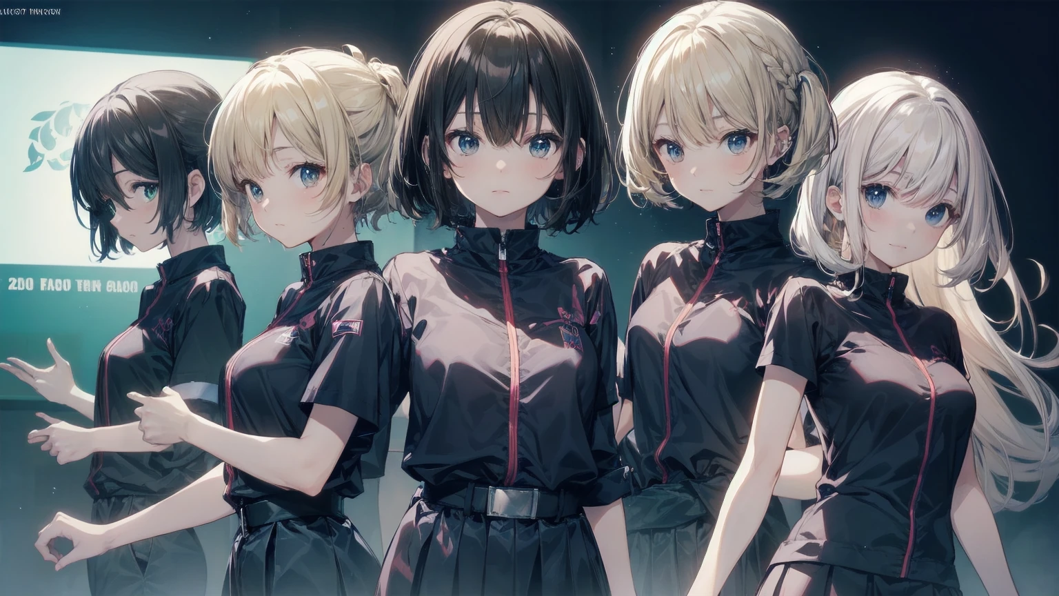Highest quality, Anime Moe Art Style,Best Anime 8K Konachan Wallpaper,Pixiv Contest Winners,Very detailed,High resolution,ultra high density skin, Professional Lighting,8K eye detail, (Cute illustrations:1.2),blonde，blonde hair，Expressionless，(Hair on one eye:1.5),Colorful and colorful short hair，Wearing a yellow apricot colored JK uniform and a white pleated skirt，knee-length white silk，Rin々New and cute，A little sweet,Five Fingers,firm fingers,strong hands
