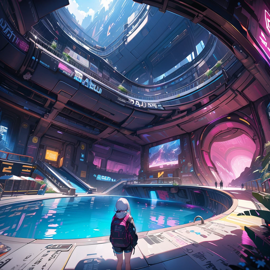（Mechanical Angel:1.2）, Underground Cave Pool, Detailed Background, Detailed Writing, 4k, UHD, Absurd, Ultra Quality, Masterpiece,