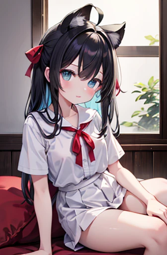 masterpiece, Highest quality, High resolution, Absurd, Yukinoshita_Yukino, One girl, Ahoge, Black Hair, Aqua Eye, Red ribbon, , The room is expensive