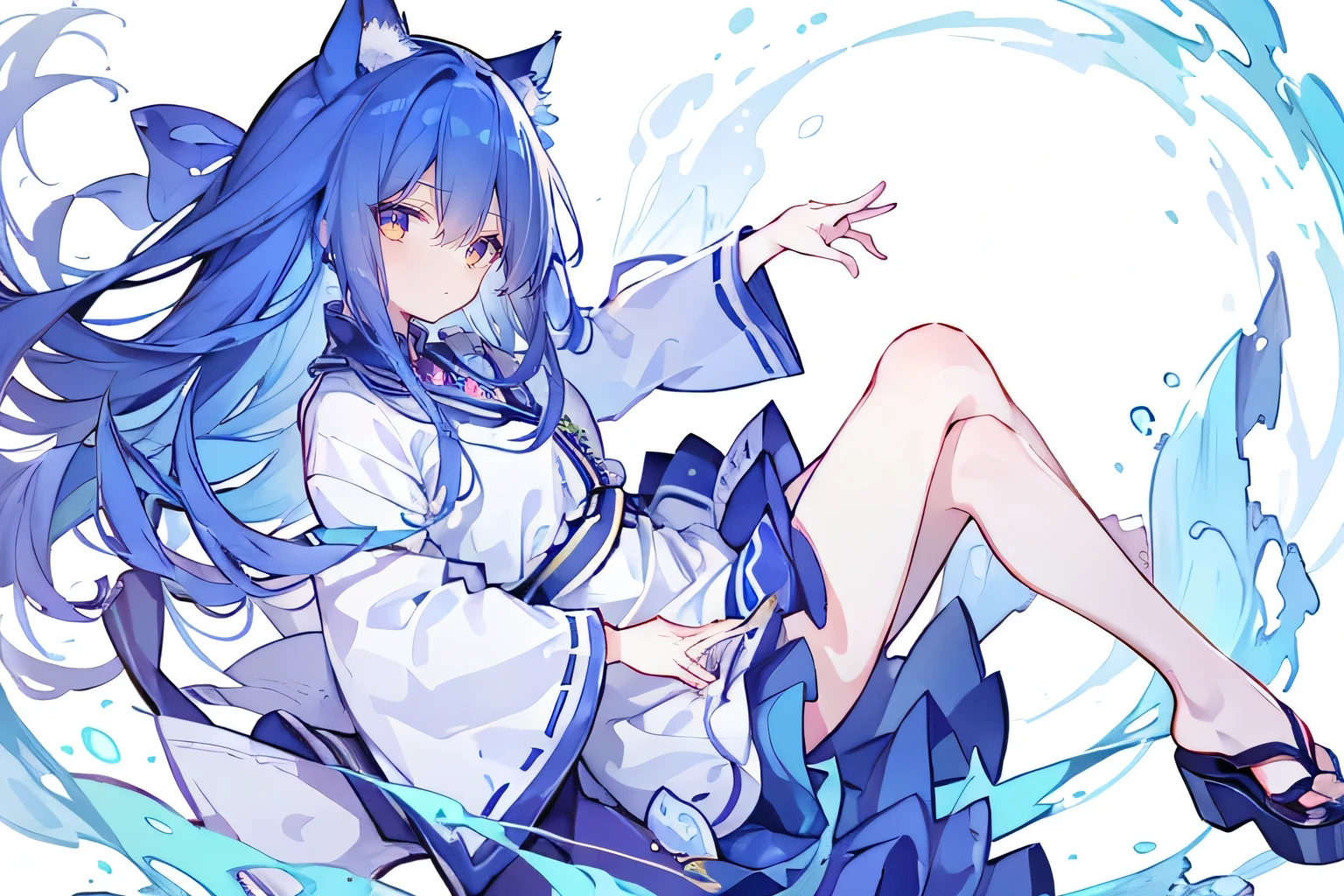 (masterpiece:1.2),Super detailed,lifelike,Expressive eyes,fair skin,perfect face shape,1 girl,
Japanese comics,Gorgeous blue hair,flowing blue hair,flowing clothes,Cat ears,Petals fall,beautiful lola,Baby Angel,
Cross your legs,Gentle and peaceful background,tokyo back views,Place your hand on your lips