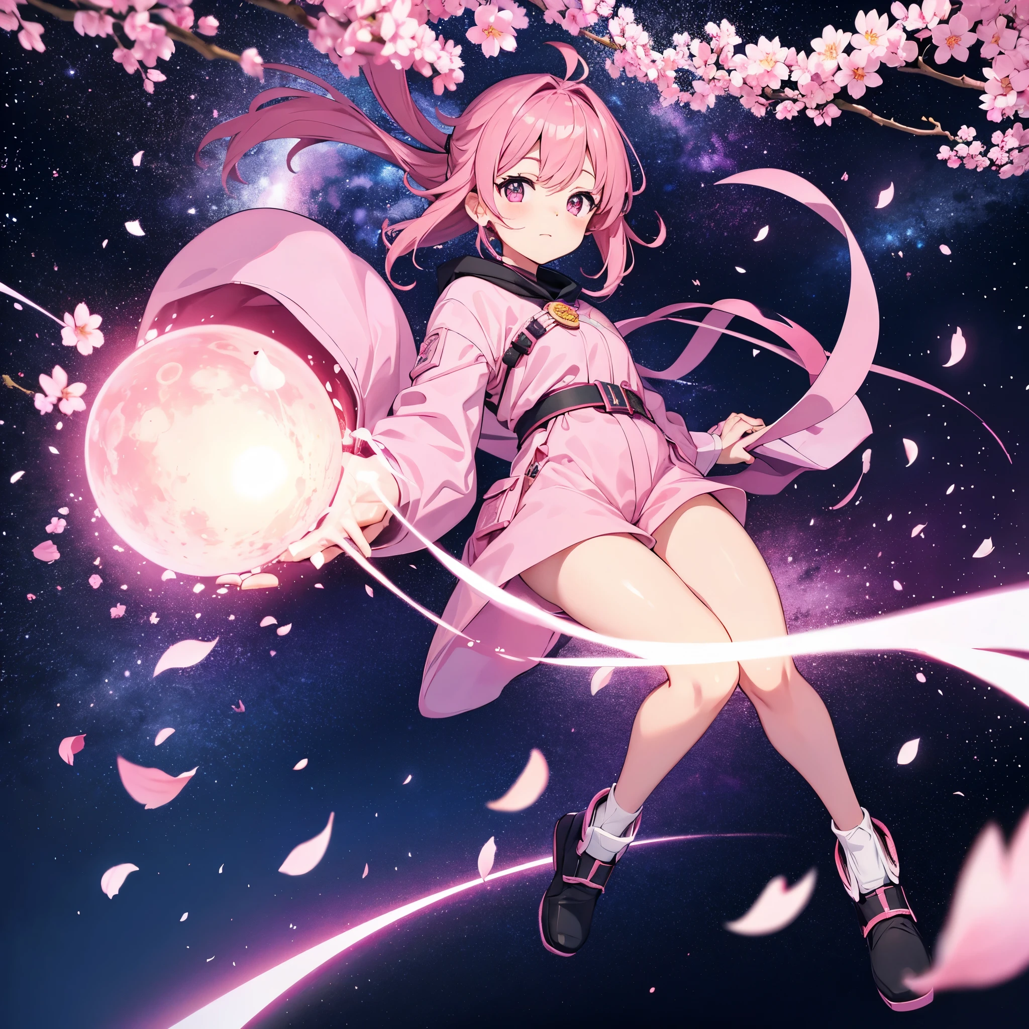 Sky background with sakura petals, space fantasy landscape in dark pink tones. Without a person just a background.