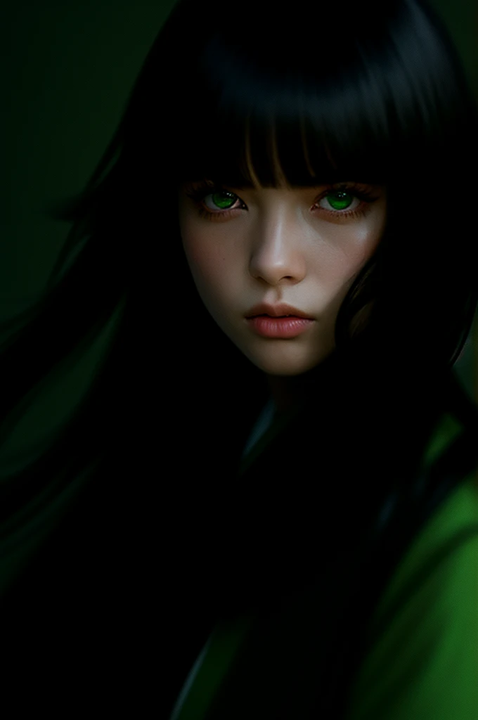 i want the whole image to be created in 3D anime style, solo, long hair, looking at viewer, bangs, black hair, 1boy, hair between eyes, closed mouth, green eyes, male focus, multicolored hair, japanese clothes, lips, eyelashes, portrait, close-up, haori, demon slayer uniform