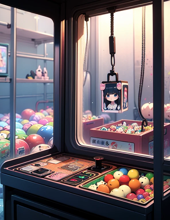 (((masterpiece))), (((Highest quality))), ((Claw Machine)), Place your hand on the bottom panel, Operate the long joystick、Press the button, Use the clamp to lift the toy, One girl, Komi Shoko, shy, blush, , Claw Machine, Rear View,