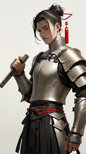 (((Handsome man in ancient Chinese armor)))、（ancient chinese hairstyle male）、Three Kingdoms、Highest quality、masterpiece、Ultra-high resolution、(Realistic:1.4)、Game Poster、Crisp and beautiful image quality、(metal armor, Holding a sword, (Skin of color, ):1.2), (metal armor with intricate pattern:1.2), gloves, Long trousers, (Very detailed, bloom:1.5), (Highest quality, Concept Art, 4K), (analog:1.2), (high sharpness), (Detailed pupil:1.1), (Painting:1.1), (digital Painting:1.1), Detailed face and eyes, masterpiece, Highest quality, (Very detailed写真:1.1), 8k, photoRealistic,  (PurerosFace_v1:0.2), [:(Detailed face:1.2):0.2], sharp, Realistic, Realistic Shadow, 