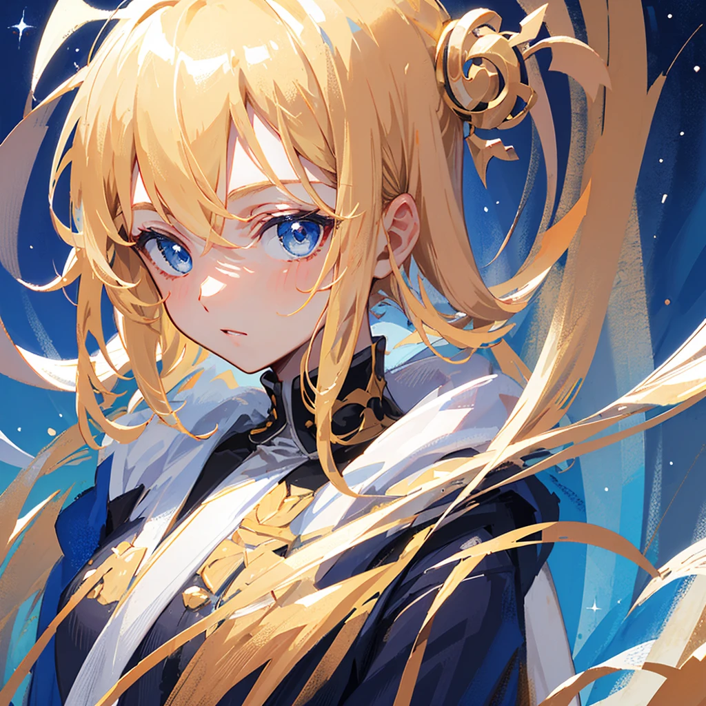 portrait, ultra closeup, ((best quality)), ((masterpiece)), (detailed), 1 woman, Those blessed with stars, blonde hair, blue eyes, Long Robe