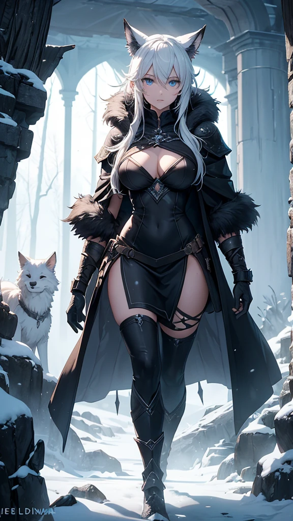 (masterpiece), best quality, expressive eyes, perfect face, perfect fitness body, hourglass shape, full body view, white hair, blue eyes, fenrir woman, 20 yo
Setting: Nordhagen, a harsh, snow-covered realm of ancient forests, frozen tundras, and mythical creatures. The Fenrir girl, named Akira, roams the Frostbite Wilderness, a vast expanse of icy landscapes and treacherous storms. She lives in the Shadowglow Den, a mystical cavern hidden beneath the roots of the World Tree, where she masters her lupine abilities and harnesses the power of the winter winds.
Nordhagen is a land of contrasts, where the unforgiving environment is balanced by the warmth and camaraderie of the Fenrir pack. Akira and her kin protect the realm from threats both within and without, using their strength, cunning, and mystical connections to maintain the delicate balance of nature.
The setting is inspired by Norse mythology and Scandinavian landscapes, with a blend of fantasy elements and anime-style flair.