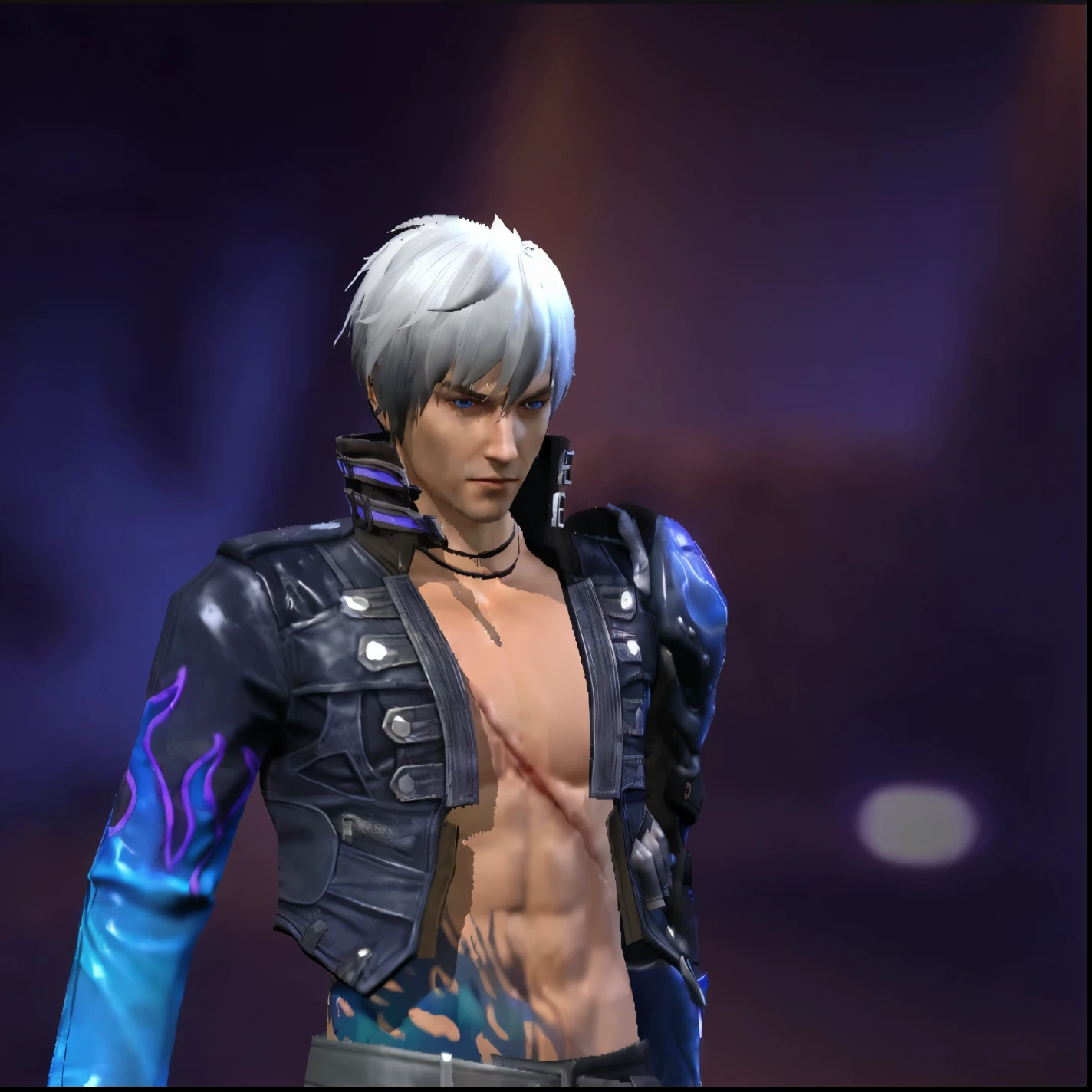 there is a male character with a white hair and a leather jacket, as a character in tekken, thancred waters in style of wlop, character from king of fighters, thancred waters, son of sparda, xqc, fighting game character, king of fighters style, v from devil may cry as an elf, male character, blade and soul, vicious appearance