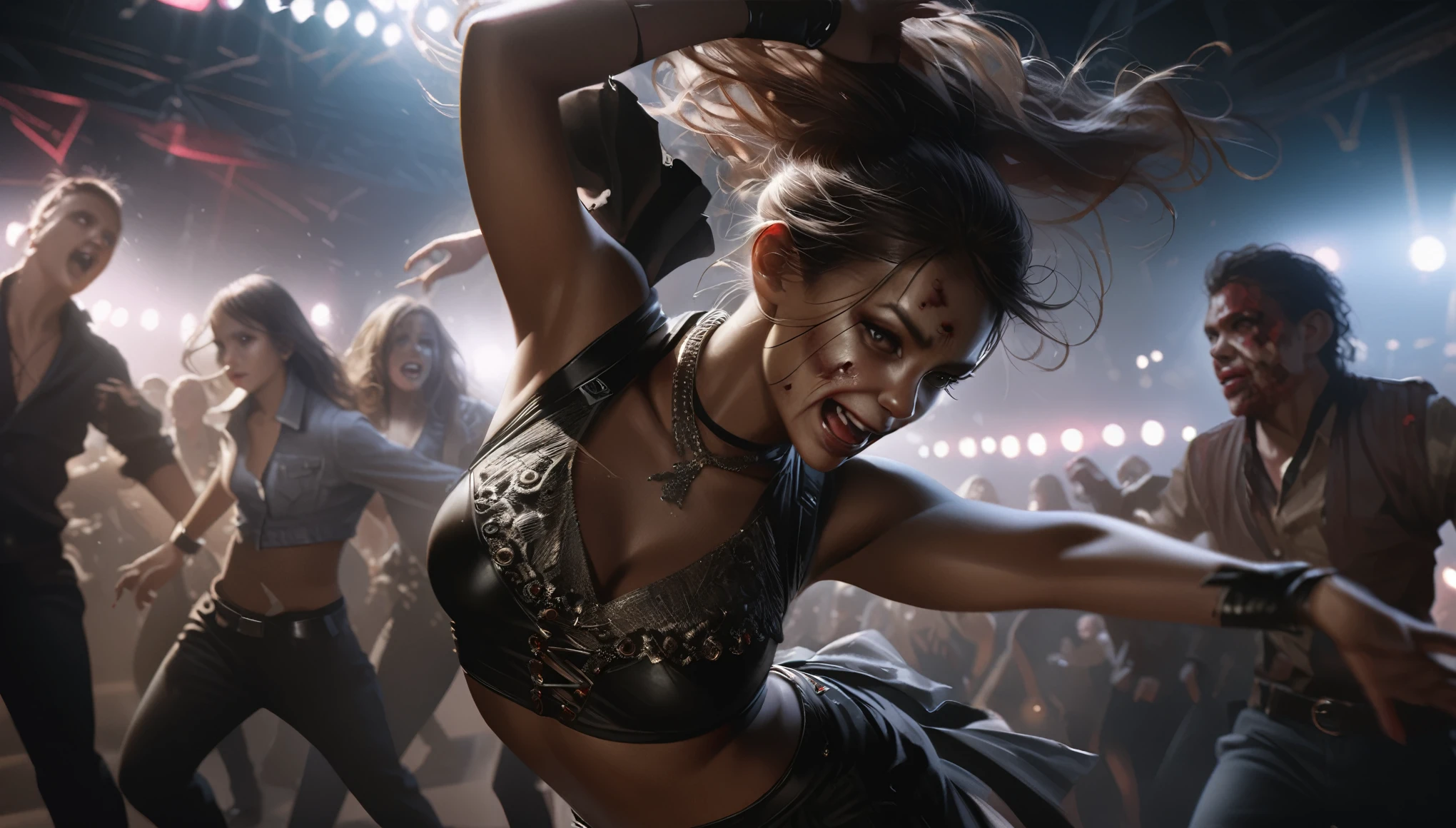 Highest quality, Realistic, photoRealistic, Award-winning photography, (Intricate details: 1.2), (Subtle details), (Intricate details), (Cinematic Light, zombie, zombie breakin' dancers, Thriller, dance),